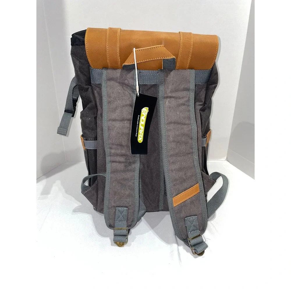 Endurax Waxed‎ Canvas Camera Backpack Leather Trim Vintage Rucksack Black Brown